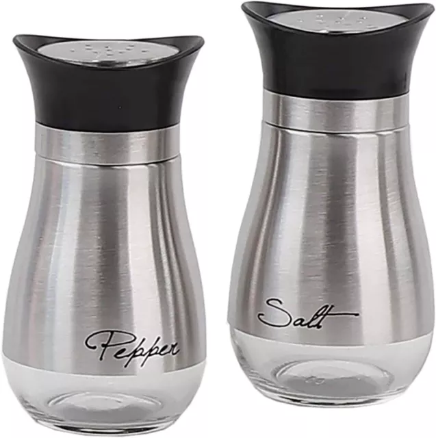 BASIC SALT & Pepper Shakers - Stainless Steel and Glass 4 oz Shakers ...