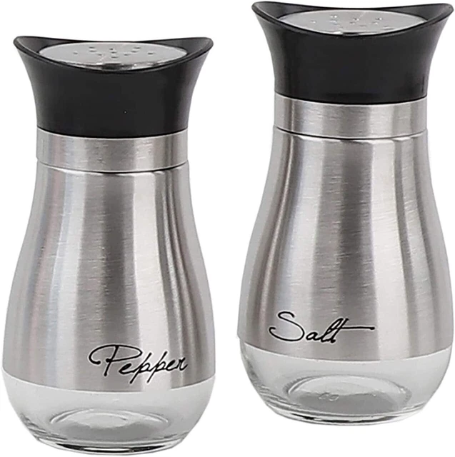 BASIC SALT & Pepper Shakers Stainless Steel and Glass 4 oz Shakers