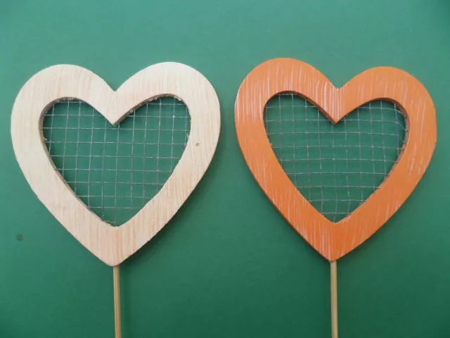 2 Sück Herzen aus Holz,Herz,Deko,basteln,Floristik,Sticker, orange u. natur