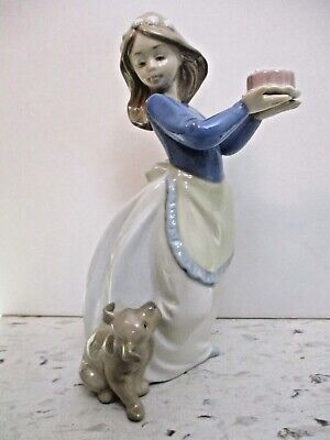 Lladro Nao Daisa 1987 Birthday Girl w/ Cake & Puppy Dog Figurine Porcelain Vtg