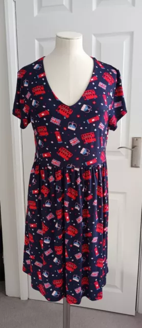 BNWT Navy London Coronation Union Jack Swing Mini Dress **Size 14**