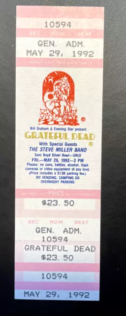 Vintage Grateful Dead Ticket Stub May 29 1992 UNLV Las Vegas NV Unused