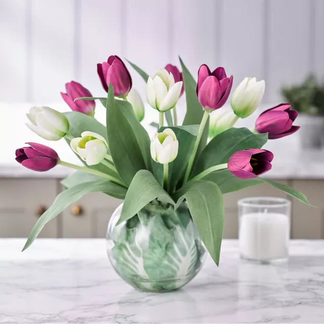 Bloom Artificial Tulip Arrangement in Glass Vase Faux Flower Indoor Home Decor