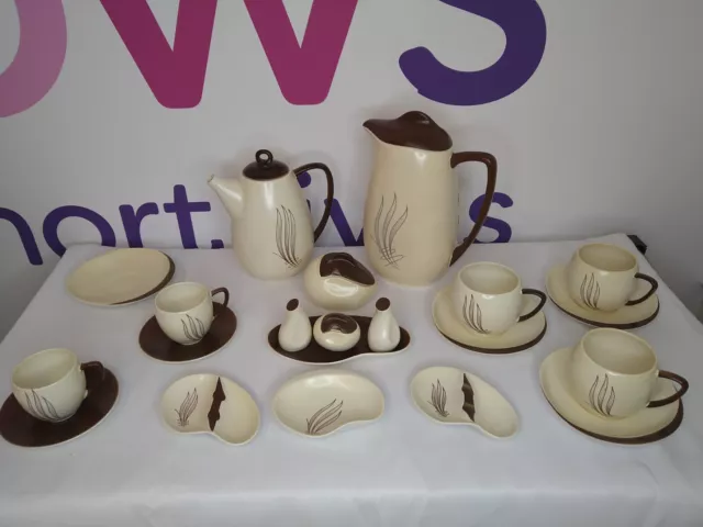 Carlton Ware Windswept Tea Set Brown And Cream Vintage Coffee 21 Piece Antique