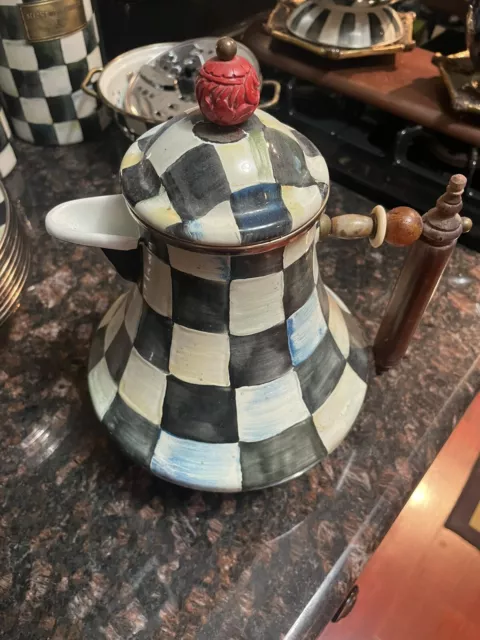 Mackenzie-Childs Courtly Check 10" Tall Covered Coffee Pot/Tea Pot. Used