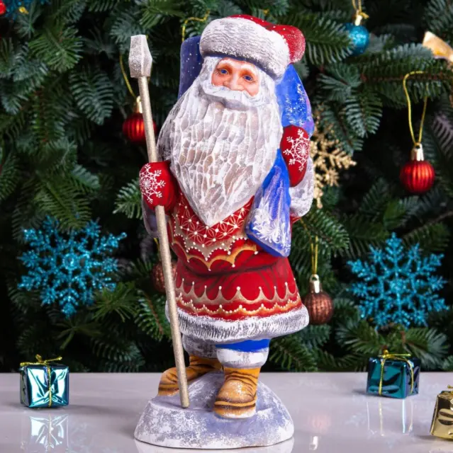 Wooden Hand Carved Santa Claus figurine 11", Handmade Christmas Gift Home Decor