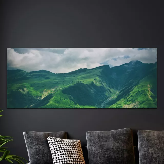 Glasbilder Echtglas Wandbilder Foto-Bild 125x50 Grüne Berg Landschaft