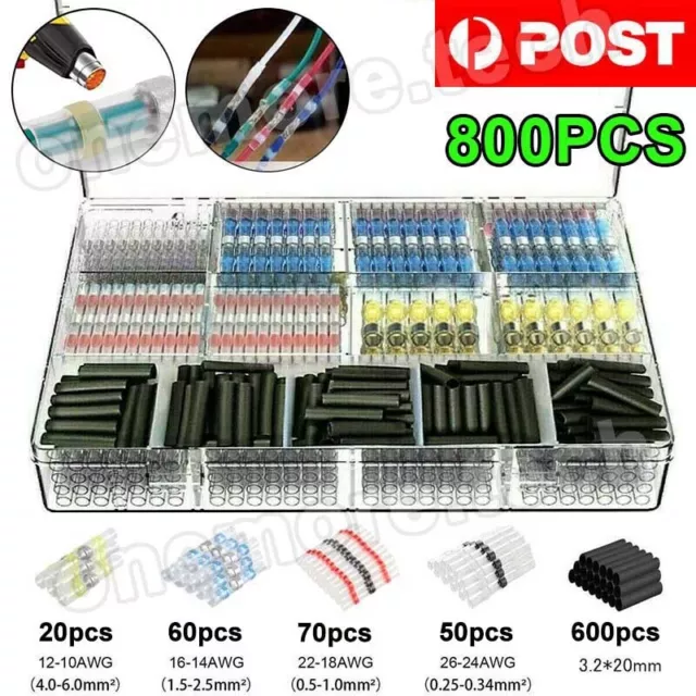 800pcs Heat Shrink Wire Connectors Electrical Solder Seal Butt Terminals Kit