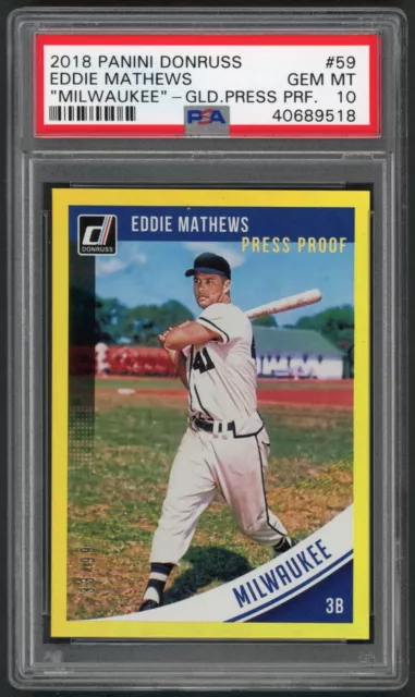 2018 Panini Donruss Eddie Mathews #59 PSA 10 GEM MINT Gold Press Proof HOF /99