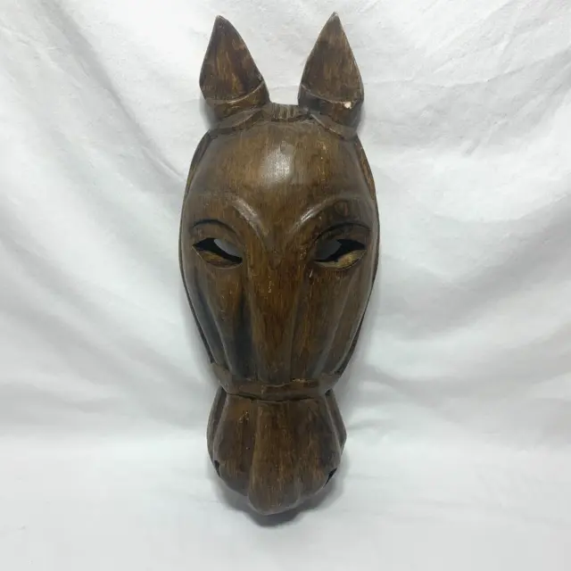 Hand-Carved Hardwood 16” Horse Face Mask - Folk Art - Decoration - Indonesia