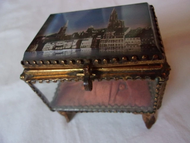 Ancienne Boîte à Bijoux En Verre - Couvercle Déco Sérigraphiée Port De La Rochelle