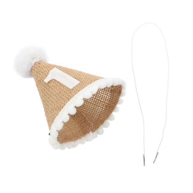 Chapeau Conique 1er Anniversaire Bébé En Lin - Avec Pompon, Pour Fête D'anniversaire Enfant