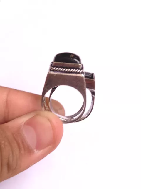 Compartment Poison Ring or 925 Silver Plated with Natural Black Onyx Size 7,8 US