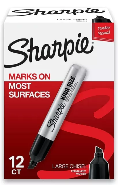 SHARPIE King Size Permanent Markers Large Chisel Tip, Black, 12 Count