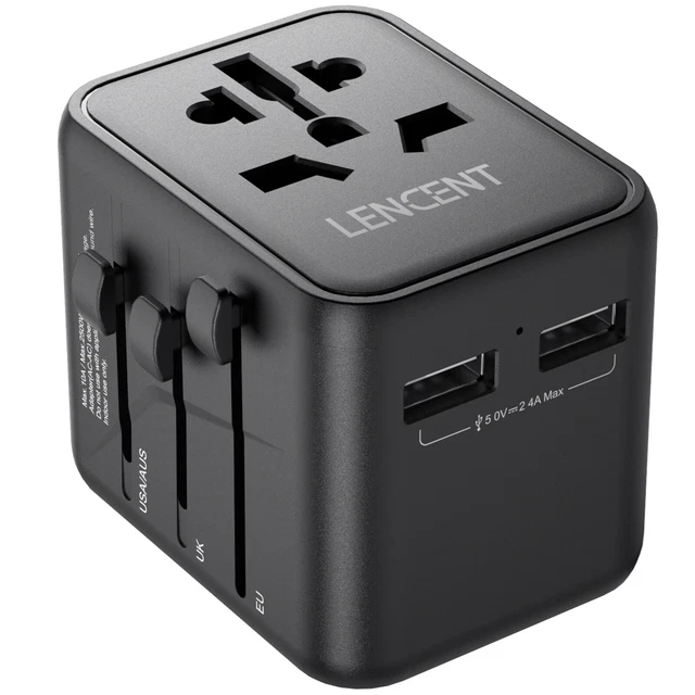 LENCENT International Universal Travel Adapter AU EU UK US Plug Charger w/ 2 USB
