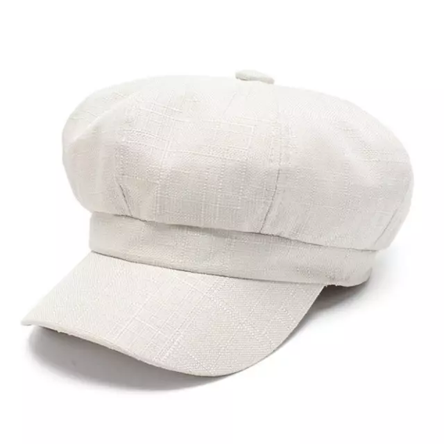 Linen Newsboy Cap Women White French Painter Hat Ladies Spring Summer Beret