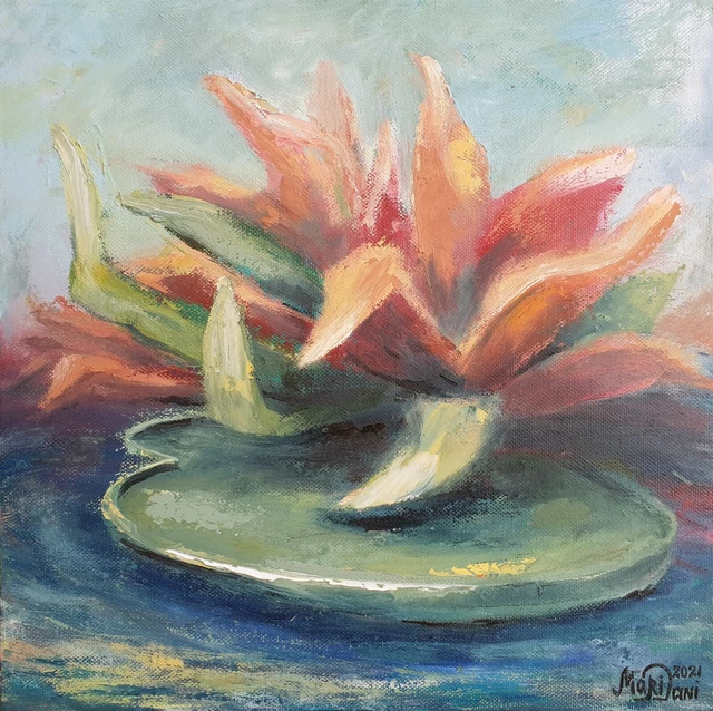 ORIGINAL OIL PAINTING Lotus flower Water lily Symbol Picture by artist ...