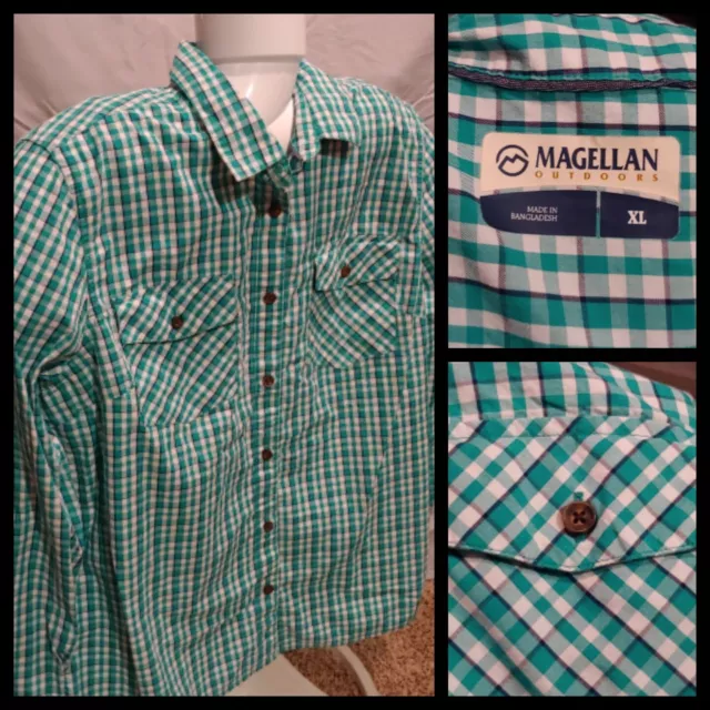 WOMENS MAGELLAN OUTDOORS Long Sleeve Button Down Checkered Shirt Size XL  $14.00 - PicClick