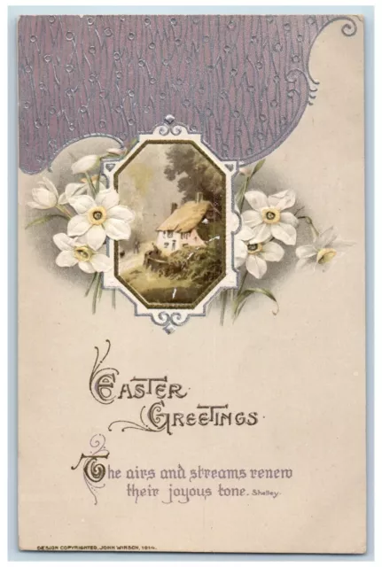 John Winsch Artist Signed Postcard Easter Greetings Flowers Embossed Scranton PA