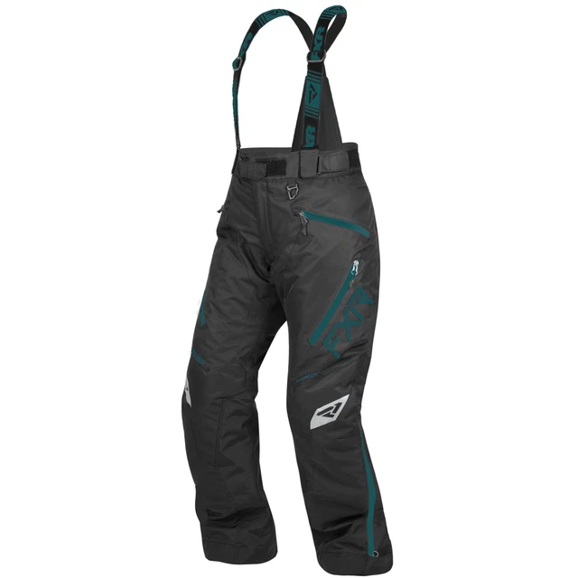 FXR Womens Edge Snowmobile Pants Thermal Flex Insulated Black/Ocean Snow Bibs