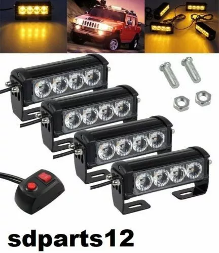 4x 4 LED Feux Stroboscopiques Clignotant D'Urgence 12-24V Orange Auto Camion Vtt