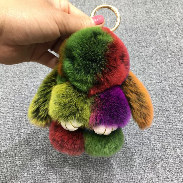 1PC Rabbit Fur Bunny Fluffy Rabbit Keyring Bag Pendant Keychain Furry Colorful-*