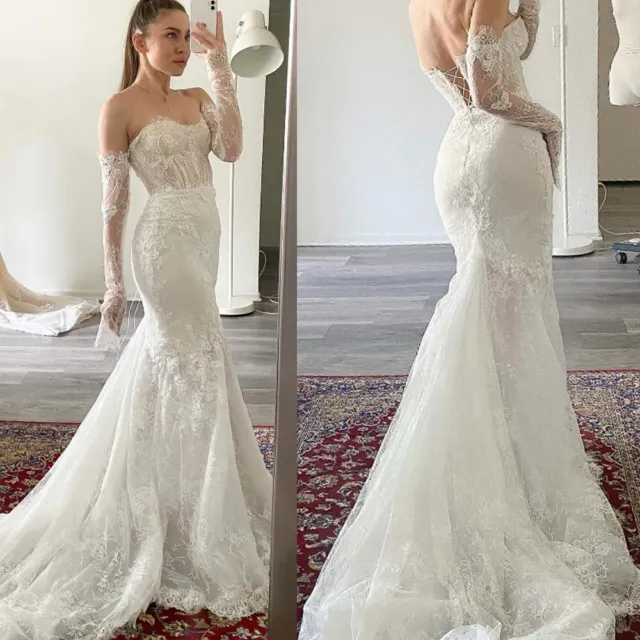 Lace Wedding Dresses Sweetheart Sheer Mermaid Ivory White Boho Sexy Bridal Gowns