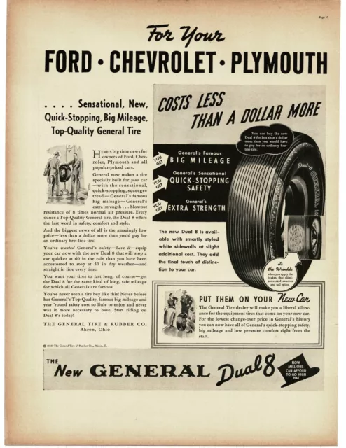 1938 General Dual 8 Tires Vintage Print Ad