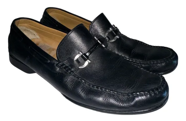 Salvatore Ferragamo Mens Black Leather Horsebit Loafers Sz 10.5 EE Made In Italy