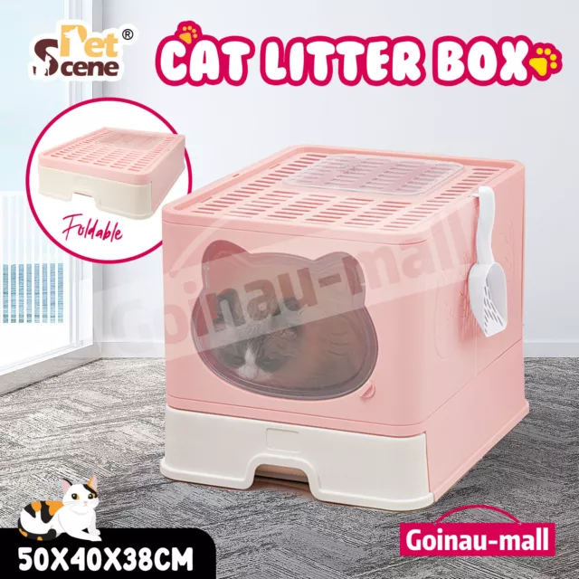 Cat Litter Box Kitty Toilet Training Enclosed Large Covered Front Top Entry Lid