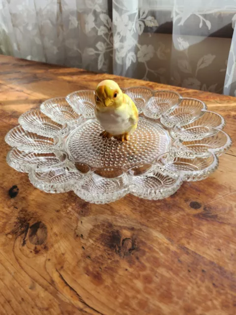 Indiana Glass Egg Plate Relish Dish Clear Glass Sunflower Pattern No Chips