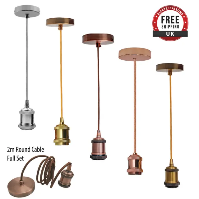 Vintage Industrial  Pendant Lamp Bulb Holder Ceiling Rose Light E27 Fitting Kit
