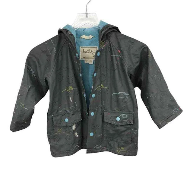 Hatley Toddler Kids Cars Raincoat Jacket 4 Terry Cloth Lined Hooded Waterproof