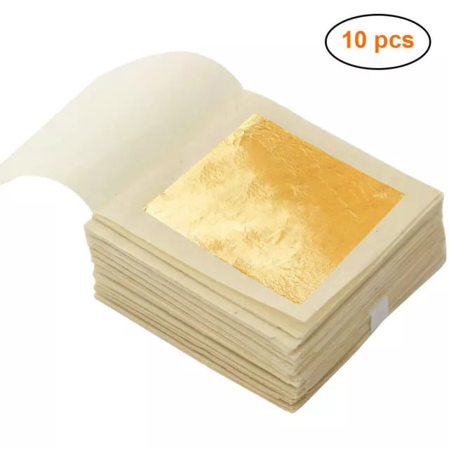 10Pcs Pure 24k Gold Leaf Sheet Book 4.3*4.3cm Food Edible Decorating Art Craft