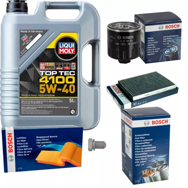 Bosch Inspection Set 5 L Liqui Moly Top Tec 4100 5W-40 pour VW Polo