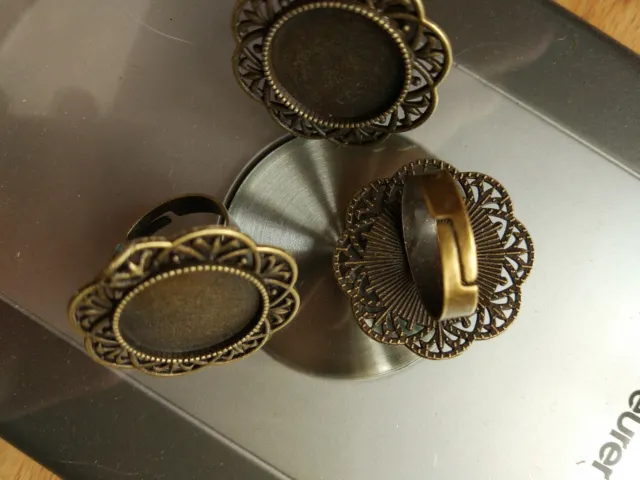 3x Ring Fassungen Rohlinge Cabochons mandala Schmuck Antik Bronze Fach 18mm