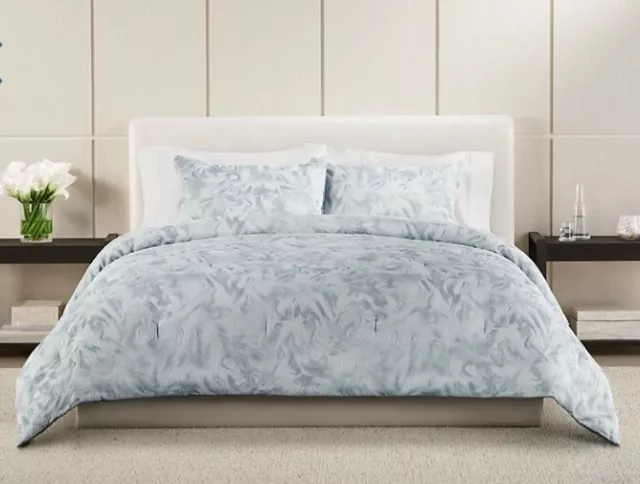 Simply Vera Wang KING / CK Size 3 pc Comforter Set - Blue Painterly Swirls - New 2