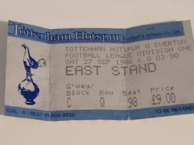Tottenham Hotspur V Everton 27.9. 1986 - Ticket Stub