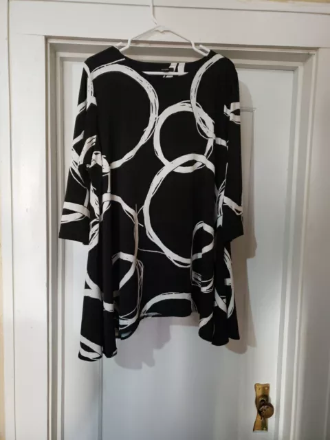 Womens Alfani 2X Black & White Tunic Top Sharkbite Hem Blouse Shirt 3/4 Sleeves