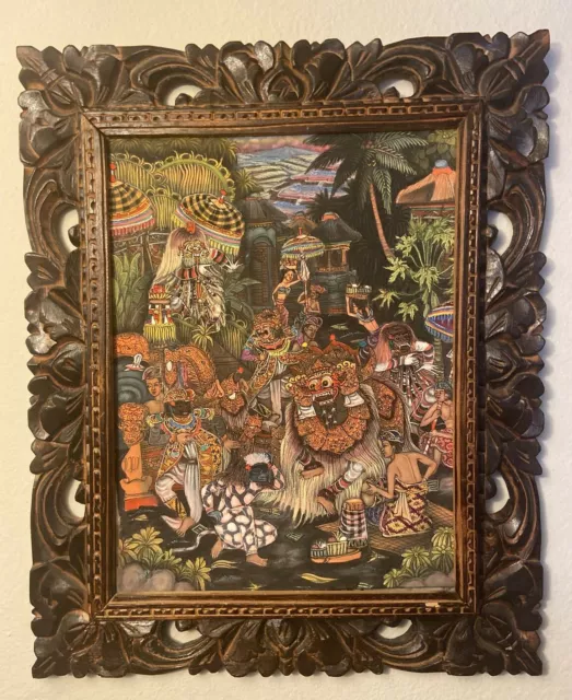 Puspa Ubud Bali painting vintage village 15.5 x  11 3/4  or 17 x 21 W/Frame