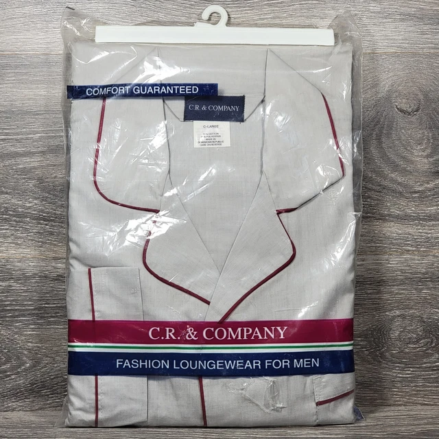 VTG C.R. & Company Pajama Set Mens Size Large Shirt Pants Elastic Waist PJs Gray