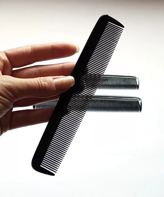 2 Black Pocket Combs 6" Hair Comb Fine Teeth Quality Strong Plastic Gents Ladies