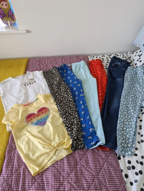 Girls Leggings And T Shirts Clothes Bundle age 10/11 Vgc Rainbow
