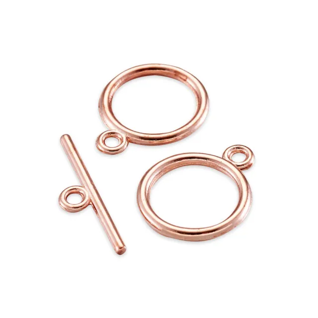 20Sets Tibetan Style Toggle Clasps Flat Round Rose Gold Ring Tbar DIY Connector