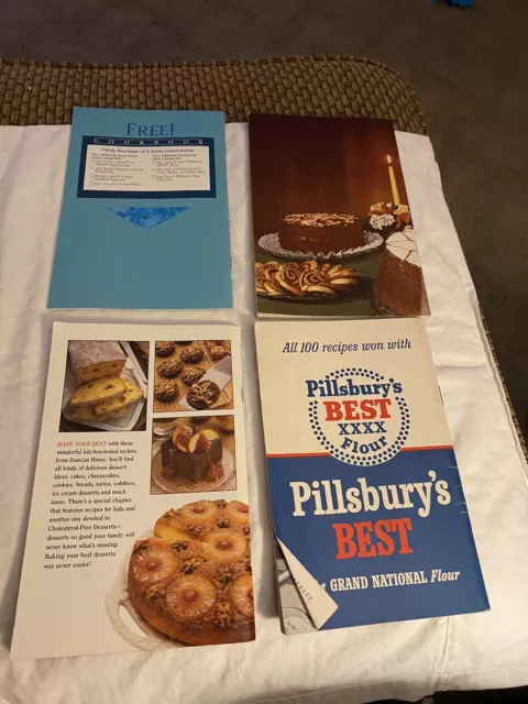 Lot of 4 Baking Cookbooks, Pillsbury, Duncan Hines, Yummy Deserts Vintage 1980s