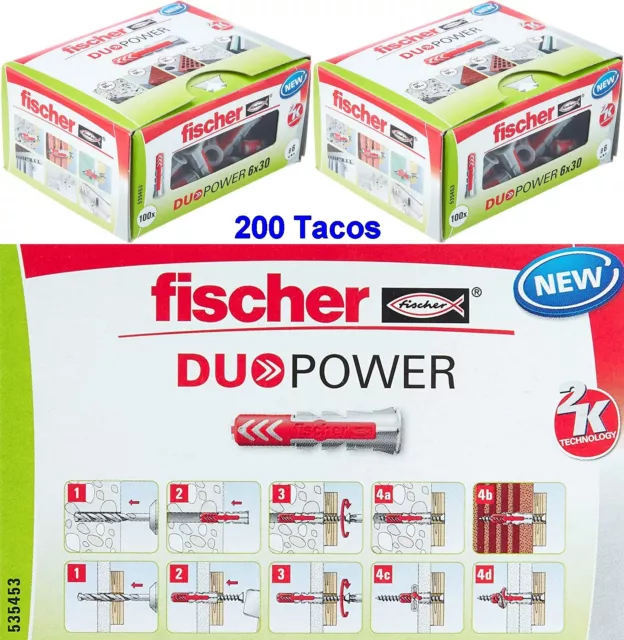 Fischer 200 tacos duo power Ø6x30mm,pared,hormigón,ladrillo,aglomerado,yeso