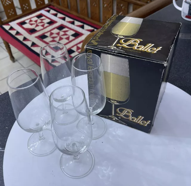 Vintage Boxed 4 X Elegant Tall Champagne Glasses Flutes Royal Leerdam Holland