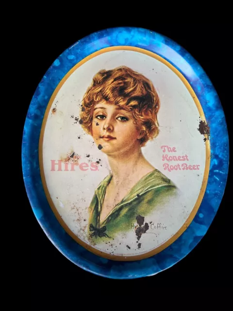 Vintage Root Beet Hires Tray Sign Antique Lady
