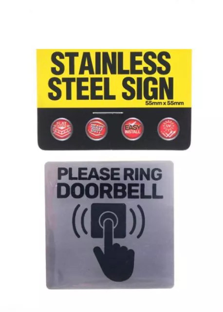 Please Ring Bell Entrance Stainless Steel Door Sign 55 x 55mm