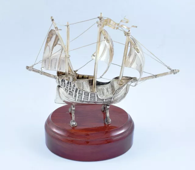 Solid Silver Sailing Boat / Caravel "La Pinta" Used By Christopher Columbus